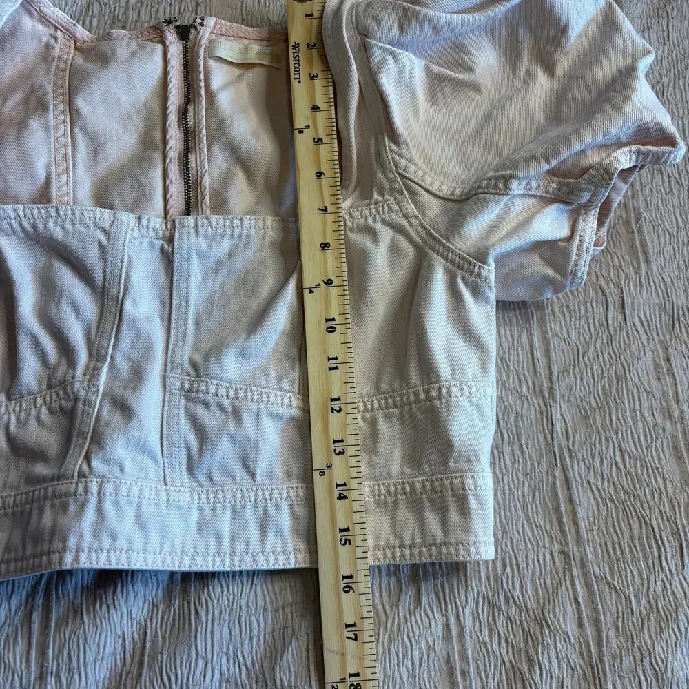 Ulla Johnson Size 12 Renee Denim Bustier Puff Sleeve Crop Top Sweetbriar Blush